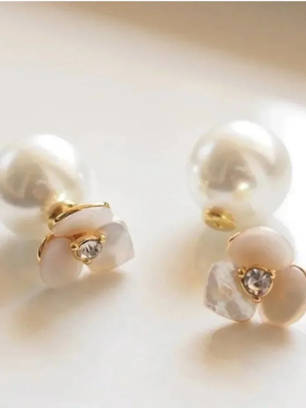 Kate Spade Mother of Pearl Flower Pearl Drop Stud Earrings Gold Floral Earrings